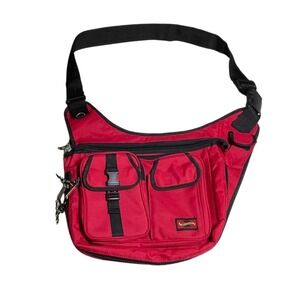 Red Sling Bag Crossbody Messenger Bag Multiple Pockets Adjustable Strap